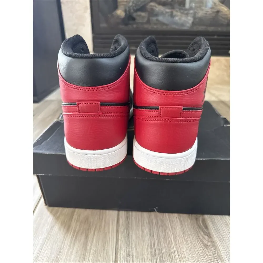 Size 14 Nike Air Jordan 1 Mid Bred Black Red Men's 554724-074 OG BOX